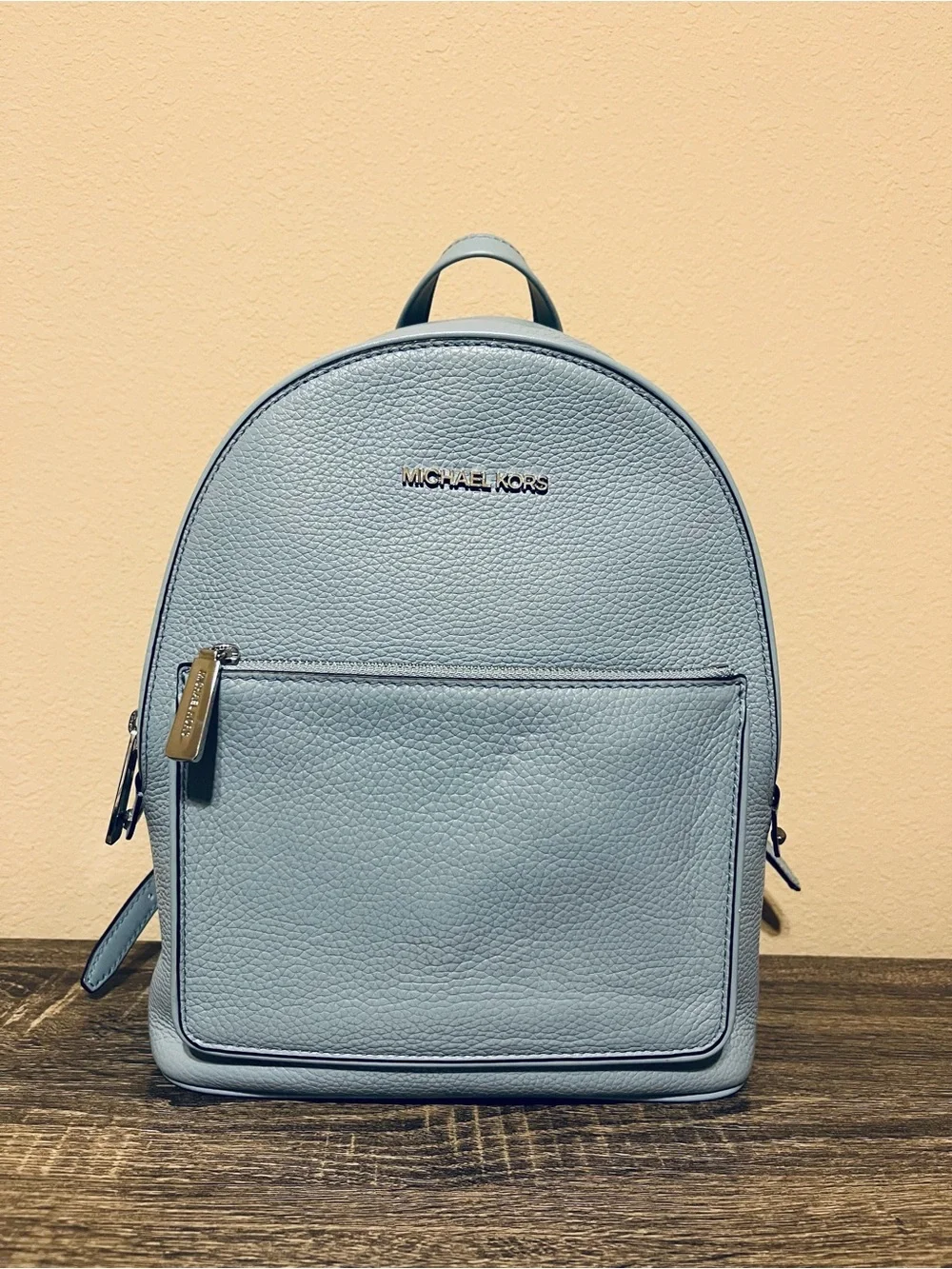 Michael Kors Light Blue Pebbled Leather Backpack Like New